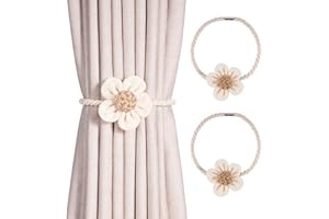 BLUWEET Magnetische Vorhang Raffhalter 2 Stück, Kameli Vorhanghalter Gardinen Clip für Vorhänge Boho Deko, Gardinenhalter Zugband, Gardinen Seil Beige für Haus Dekoration