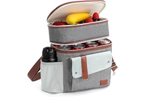 Lekespring Bolsa Termica porta Alimentos, Bolsa Comida Trabajo para Mujer y Hombre, Bolso Nevera Doble (Gris, 7L)
