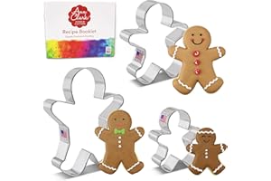 Ann Clark Cookie Cutters Set di formine per biscotti a forma di pan di zenzero (3 pezzi) con ricettario - 7,8-9,5-12,7 cm - Acciaio prodotto negli Stati Uniti