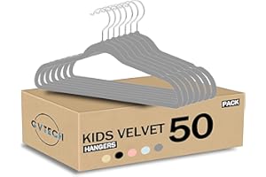 GVTECH Kids Hangers Velvet, [50 Pack] Children Cloth Durable Baby Hangers for Closet - Perfect Infant Toddler Kid Hanger for Everyday Use, Non Slip 360° Hooks for Shirt, Pant, Dress (50 Pack, Gray)