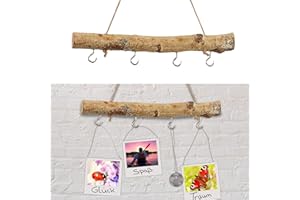 Cepewa Deko-Holzstange DIY 30 cm │4 Metallhaken naturfarben Juteseil zum Aufhängen │saisonale Dekoration (1 x Dekostange Birke 30cm 4 Haken)