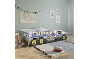 ‎KIDS COLLECTIVE Kids Collective Autobett Kinderbett Jugendbett 80x160 mit Rausfallschutz Matratze optional | Polizei Polizeiauto Polizist Kinder Spielbett