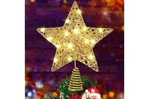 QUNKUN Estrella Dorada para Árbol de Navidad - Punta Decorativa para Árbol
