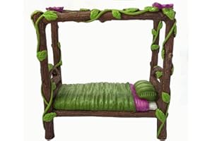 GlitZGlam Lit Bébé Nain Féerique Miniature - Lit 4 Poteaux Miniature pour Votre Fée et Nain de Jardin, Lutin et Farfadet - Accessoire Jardin Féerique