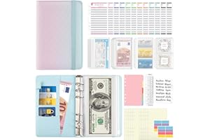 Aiyivve Budget Planner Deutsch, A6 Budget Planner Budget Binder mit 12 Taschen Geldumschläge, 12 Budgetblätter, Farbige Trennblätter, Etikettenaufklebern Sparbuch für Tagebuch (Rosa+Blau)