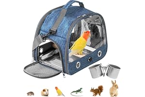 WIYETY Transportbox Transportbehälter für Vögel: Rucksack für Vögel mit Sitzstange und Edelstahl Tablett, Leichter Atmungsaktiver Transportbox, Haustier Reisekäfig für Papageien Sittiche( 33*17*26cm)
