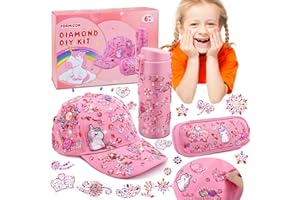 YOOHBERRYS Regalo per Ragazza 4 5 6 7 8 9 Anni, Fai Da Te Borraccia Berretto da Baseball Astuccio Matite, Set DIY Borraccia con Unicorno Adesivi, Regali per Bambina Compleanno Natale (Rosa)