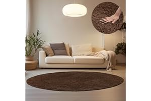 ‎HOMEBYHOME HomebyHome Teppich Rund Hochflor 200 cm Rund - Shaggy Runder Teppich Wohnzimmer Braun Extra Weich und Flauschig - Waschbarer Langflor Teppiche für Schlafzimmer, Küche, Flur - Carpet, Halı, Kilim