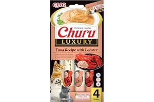 INABA Churu Luxury Przysmaki dla Kotów, Tuńczyk i Homar, 4 x 14 g | Pyszna Karma do Lizania wysokiej Jakości, Bez Konserwantów i Sztucznych Barwników, Bez Zbóż, Bez cukru, Wysoka wilgotność