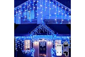 TobeBright Icicle Christmas Lights Outdoor 10m/33ft 400LED Blue & Cool White, 8 Modes Mains Powered Plug-in Fairy String Lights with Remote Timer, Christmas Decorations for Holiday Home Roof Eaves