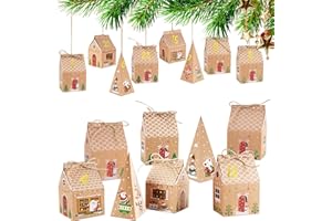 BOFUNX Caja Calendario Adviento de Navidad para Rellenar 24pcs Cajitas con Pegatinas de Cifras Bolsas de Papel kraft para Regalos Dulces Galletas Caja Cartulina Cartón Decoración Navideña