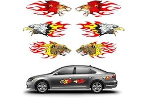 CHENNAN 6 Pièces Flamme Autocollant Moto Élégant Autocollant pour Voiture Lion Flame， Autocollant de Flamme de Léopard, Autocollant de la Flamme de L'aigle, pour les Voitures, les Motos, 20cm (Rouge)