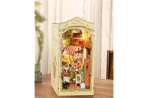ROWOOD Book Nook Kit Coin Fleuri, DIY Booknook pour Adultes, Maquette en Bois A Construire avec Lumière LED Et Panneau Anti-poussière, Décoration D'intérieur Et Cadeaux Créatifs pour Noël