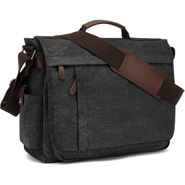 Eshow Schoudertas voor heren van canvas, messenger bag, laptoptas voor 14 inch laptop, premium herentas, schoudertas, koerierstas, werktas voor werk, universiteit, vrije tijd, zwart, vintage, grijs