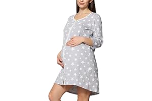 Be Mammy Camicia da Notte di maternità da Donna con Manica 3/4 e Funzione di Allattamento