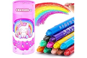JYPS Wachsmalstifte ab 1-3 jahr Kleinkinder, 12 Farbige Einhorn Drehbare Abwaschbare Malstifte mit Stiftehalter, Sichere Malkunst für Baby, Einschulung Buntstifte Kinder für 3-7 Mädche