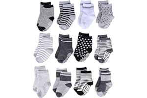 YANWANG 12 par antypoślizgowych bawełnianych skarpet z uchwytem dla maluchów chłopców dziewcząt