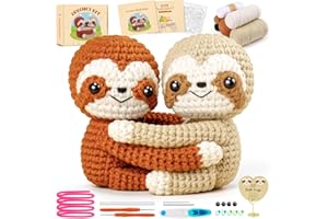 FORTUNING'S JDS Crochet Kit For Beginners Crochet Animal Kit Complete Sloth Crochet With Step-by-Step Video Tutorials Learn To Crochet Starter Kit Animal Set Beginners Crochet Kit Big Hugs for Love (Sloth Hugs)