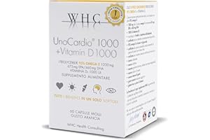 WHC Unocardio 1000 Omega 3 Concentrato al 95% + Vitamina D 1000 IU, 60 Capsule da 1200 mg estratto a Freddo, 5 Stelle IFOS