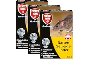 SBM PROTECT HOME Protect Home Rodicum Ratten Getreideköder 3X 400 g - Zuverlässige Wirkung gegen Ratten - Attraktiver Köder für feuchte und trockene Räume