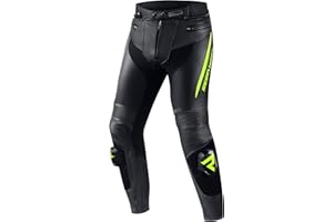 REBELHORN Fighter Pantalones de Moto de Cuero Protectores de Rodilla y Cadera Nivel 2 Costuras Dobles y triples Deslizadores de Rodilla Ventilación