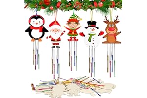 HONMOK 10pcs Manualidad de Madera para Pintar de Bricolaje niños Navidad Carillón de Viento de Madera con Pegatinas Campana de Viento de Graffiti Ocio Creativo DIY Artes Decoración Colgante Regalo