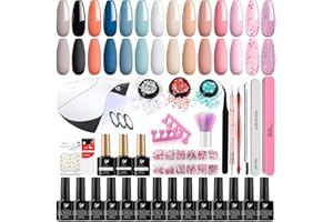 Gel Nail Polish Set with 36W UV/LED Nail lamp, Phoenixy 14+3pcs Gel Nail Polish Starter kit Blue Pink Soak off Nail Polish Gel Glossy Matte Base Top Coat Manicure Tools Gel Nail Gift Set for Women