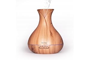 Huslog Diffusore di Oli Essenziali 280 ml, Ultrasuoni e Aromaterapia con LED a 7 Colori, Timer, Spegnimento Automatico, Silenzioso ed Energetico, Ideale per Yoga e Camera da Letto, Effetto Legno