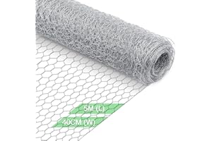 Yeepeo Chicken Wire 40cm × 5m, Galvanised Hexagonal Chicken Wire Mesh Roll Fine Garden Mesh Fencing Hot-Dipped Wire Netting for Garden Animal Enclosure DIY Craft (15×25mm Holes | 0.5mm Wire)