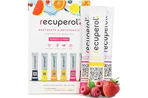 Recuperol - Hydration Drink, Variety 8 Pack - 6 Natural Flavours - Rehydration & Recovery Electrolytes - with Zinc, Vitamin C, B12, D3 & Potassium - Vegan, Sugar Free & Low Calorie