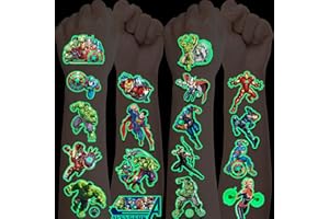 DEEN Luminous Superhero Kids Tattoos12 Sheets,Cool Avenger Temporary Tattoos for Kids,Glow In The Dark Children Tattoos for Boys Party Bag Fillers Birthday Gift Favour Supplies