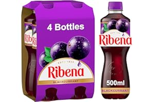Ribena Blackcurrant Juice Drink 500ml - Multipack of 4 | Real Fruit | Rich In Vitamin C | No Artificial Colours or flavous | Fruity Refreshment | Ready To Drink | 100% Recycled Plastic Bottle