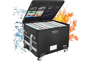 ENGPOW Dokumententasche Feuerfeste Aktenaufbewahrungsbox mit Räder 39.5x31x25.5cm Dokumentenbox Abschließbare Zusammenklappbare Aufbewahrungsbox mit Deckel,Heim,Büro Akten-Organizer für A4 Dokumente