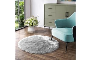 Latepis Teppich Rund 90cm Grau Teppich Schaffell Kunstfell Waschbarer Teppich Schlafzimmer Teppich Klein Flauschig Teppich Flur Plüsch Shaggy Weich Fellimitat