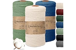 Vautvis 3 Hilo Macrame 3mm, 100m Cuerda Macrame, Hilo De Algodón para Macramé, Cuerda Manualidades para Manualidades, Macrame Pared, Cortinas (B)