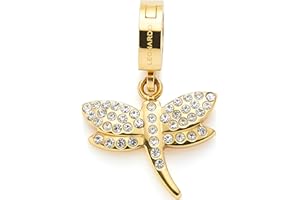 JEWELS BY LEONARDO Anhänger Clip & Mix Elisabeth • Ketten-Anhänger aus goldfarbenem Edelstahl • stilisierte Libelle ist mit Pavé-Besatz • Schmuck Geschenk für Frauen • 024964