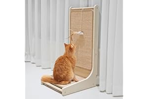 PETKARAY Rascador para Gatos, Almohadilla para Rascar de Sisal para Gatos, Tablero Rascador en Forma de L para Gatos de Interior, Rascador Montado en el Piso con Juguete para ratón y Hierba Gatera