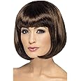 Smiffys Partyrama Wig, 12 inch, Brown Short Bob with Fringe, Ladies Glamour Wigs Fancy Dress, Adult Dress Up Wigs