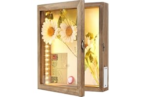 SIMPDECOR LED Shadow Box Frame 28cm x 30cm Wine Cork Holder Display Case Wall Mounted and Tabletop Wooden Memory Box Picture Frame Display Keepsake Box for Memorabilia Awards Bouquet Photos Crafts Tickets