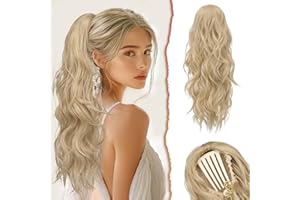 ‎SOFEIYAN Sofeiyan Ponytail Extension, 60 cm Gewellt Pferdeschwanz Haarteil mit Kordelzug Lang Zopf Pferdeschwanz Synthetisch Comb Clip in Haarteile Pferdeschwanz Haarverlängerung für Frauen, Aschblond