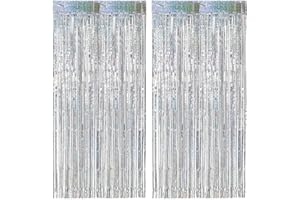 AUGESAK Cortina de Oropel Plateadas, 2 Piezas Cortinas Metálicas Foil Fringe Cortinas Fiesta, Lámina Cortina Fiesta Fondo Decorativa para Boda Cumpleaños Halloween Fiestas Navidad