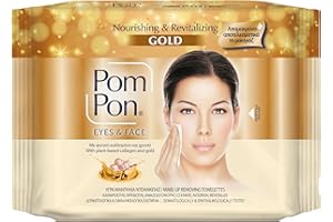 Pom Pon GOLD Toallitas Desmaquillantes para Rostro y Ojos, con Ingredientes Naturales, Nutritivas y Revitalizantes, 20 unidades