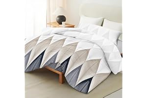 Artecreativa Funda Nórdica Cama 105, 3 Piezas - Funda Nórdica Estampado 180X220cm + Bajera Ajustable 105X200+25cm + Funda Almohada 1UNIDAD 45X105cm, Color Rayas grisáceas y Beige