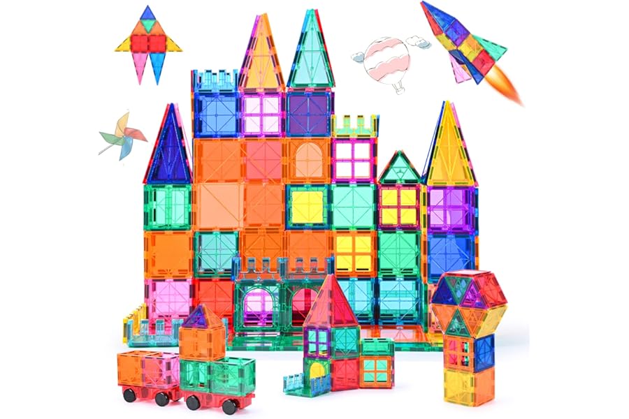 Katiago Magnetic Buildings for Children, 100 Pieces 3D Magnetic Buildings Blocks Magnets Children Stem Creativity Educational Toys Gifts for Over 3 Years (100 psc)