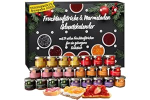‎MEERBACH & ROSE Adventskalender 2025 Marmelade mit 24 leckeren und süßen Fruchtaufstrichen im Frühstücksgläschen á 28g, Marmeladen Feinkost Frühstück Adventskalender 2025, Frühstückskalender für Weihnachten