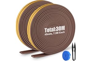 YAOMAISI 30metri Nastro sigillante per porte e finestre,strisce di guarnizione anti collisione,1 paio di forbici e 1 metro,utilizzato per bloccare crepe e fessure (marrone),9mm*6mm