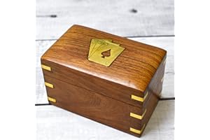 Ajuny Scatola per carte da gioco a doppio piano in legno, realizzata a mano, con 2 set di carte da gioco in ottone fine, regalo di inaugurazione della casa