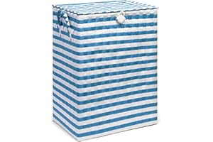 ARPAN Cesto portabiancheria in plastica cestello portaoggetti Design Nautico 44 Litri Peso Leggero, Bianco e Blu, Medium