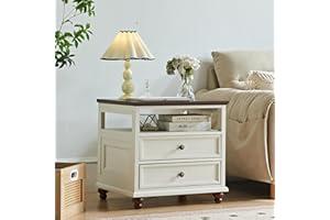 LELELINKY White Farmhouse Nightstand,24" Wide End Table With 2 Drawers, Dresser For Bedroom, Bed Side Table Chest Of Drawers Cabinet Suitable For Bedrooms, Living Rooms, Study Rooms, Offices