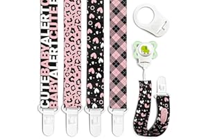 PUTSKA Girls Pacifier Clip - 4 Pack Set of Unique Modern Design. Binky Clip Fits All Pacifiers/Soothers. Baby Girls Pacifier Clips Teether Holder